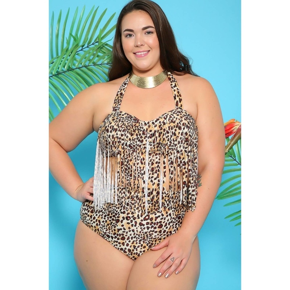 2 PC Leopard Print Fringe High Waist Bikini Set 14